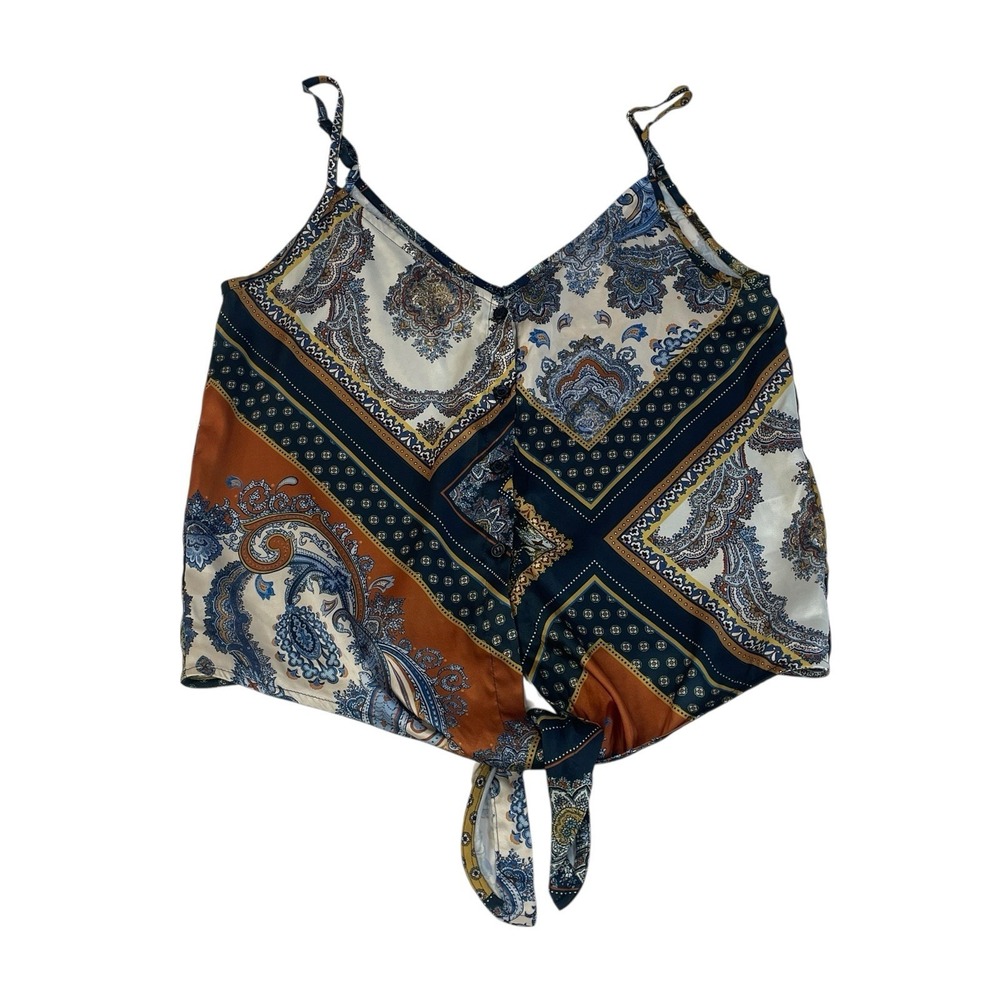 H&M Paisley Scarf Print Tie Front Crop Top US 2 Boho Cami Y2K